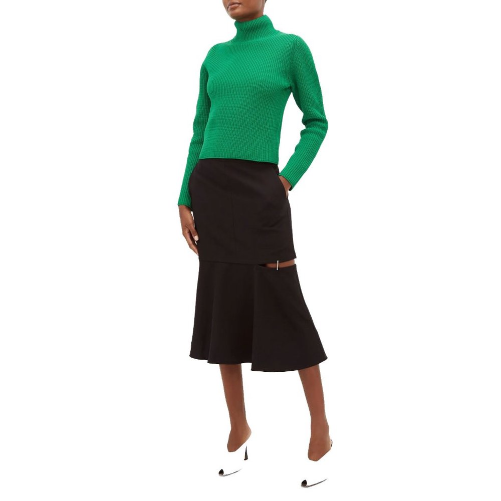 Tibi Black Stretch Midi Skirt with Cutout Size 4 & 6 NWT